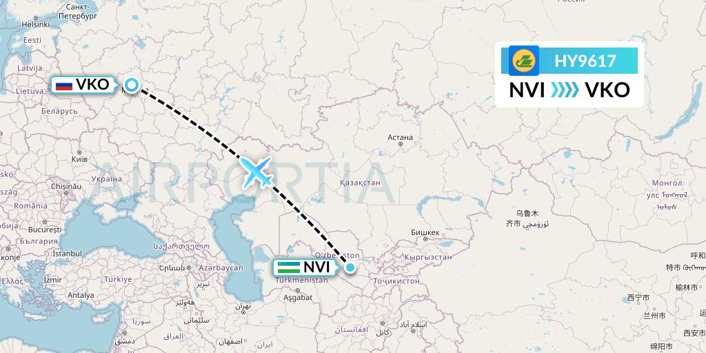 HY9617 Uzbekistan Airways Flight Map: Navoiy to Moscow