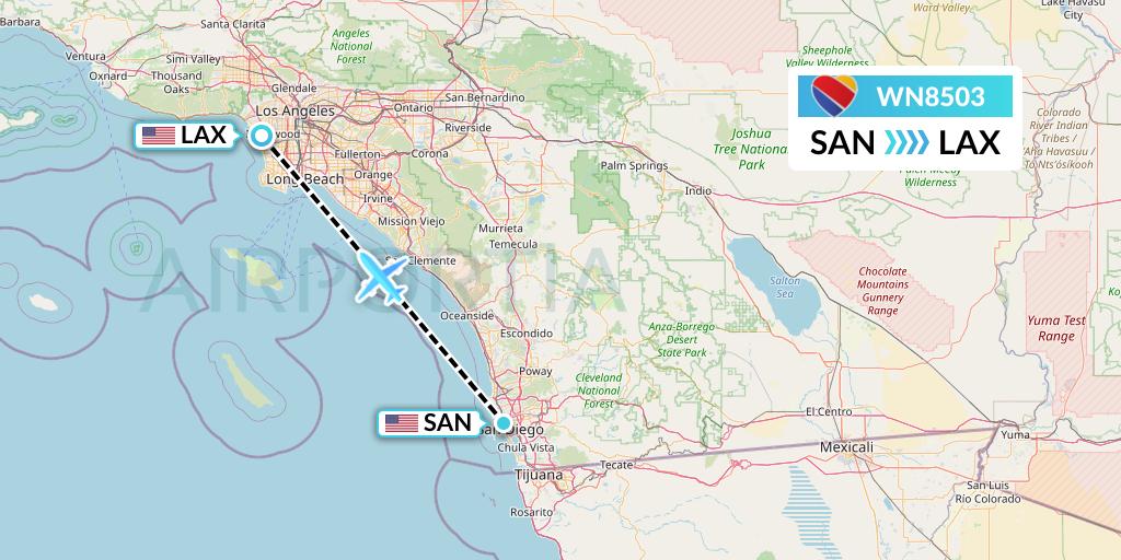 WN8503 Southwest Airlines Flight Map: San Diego to Los Angeles