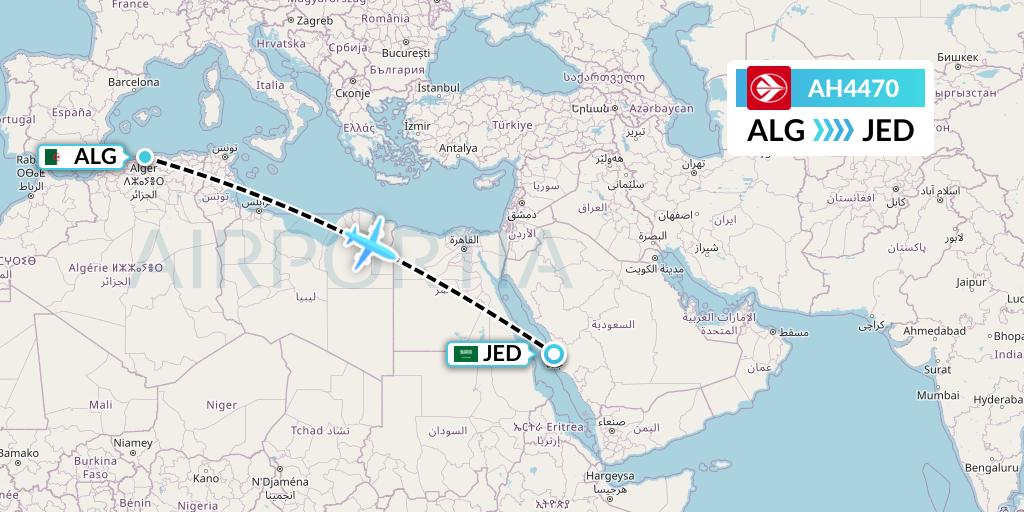 AH4470 Air Algerie Flight Map: Algiers to Jeddah