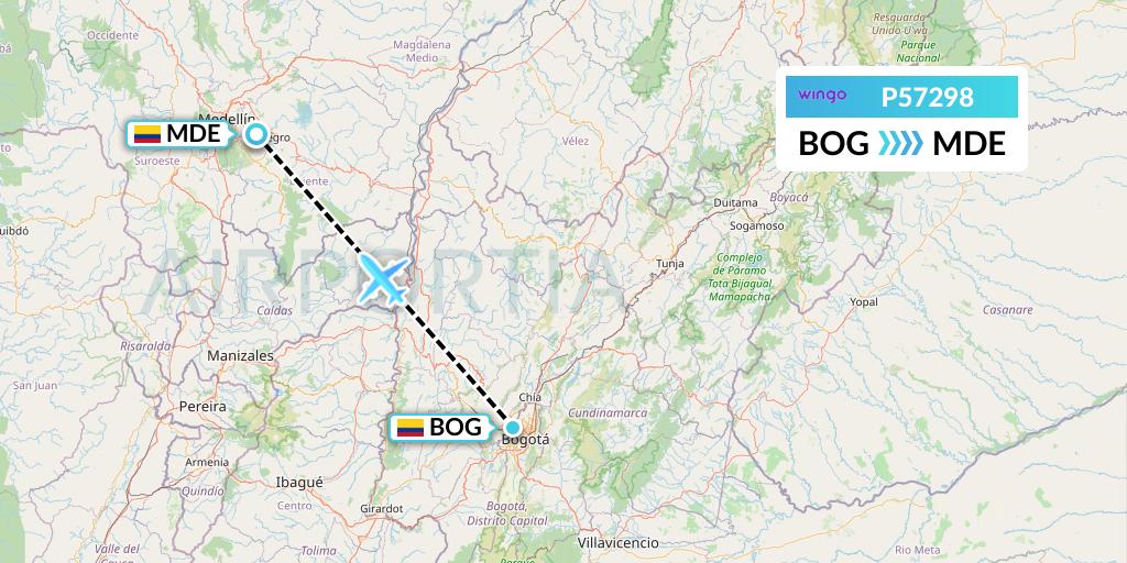 P57298 Copa Airlines Colombia Flight Map: Bogota to Medellin