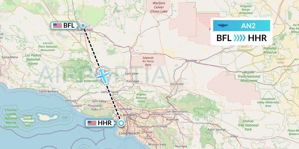 AN2 Advanced Air Flight Map: Bakersfield to Hawthorne