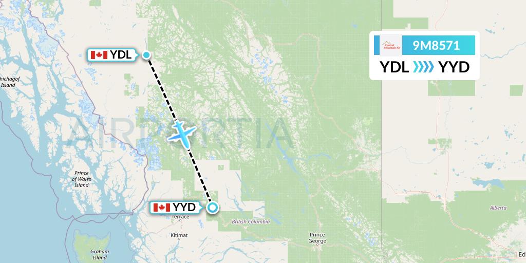 9M8571 Central Mountain Air Flight Map: Dease Lake to Smithers