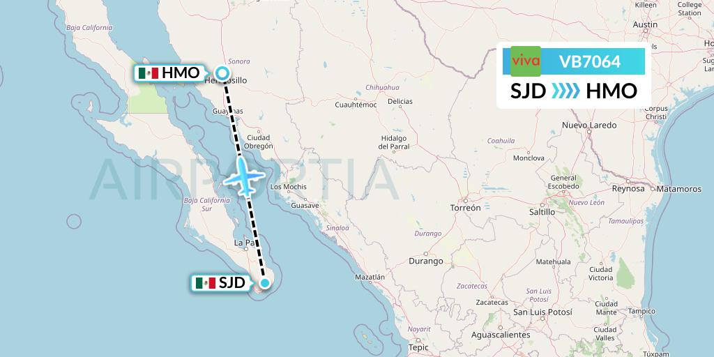 VB7064 VivaAerobus Flight Map: San Jose del Cabo to Hermosillo