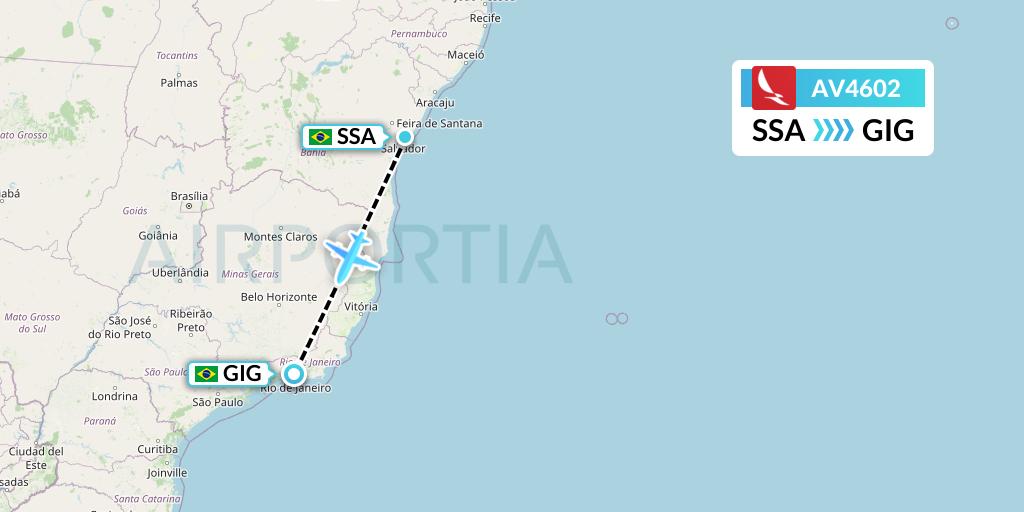AV4602 Avianca Flight Map: Salvador to Rio de Janeiro