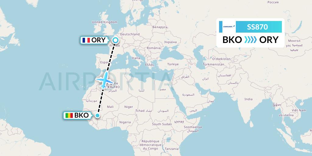 SS870 Corsair Flight Map: Bamako to Paris