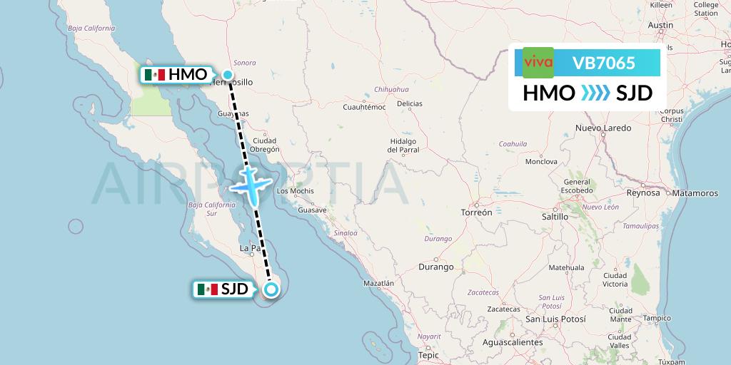 VB7065 VivaAerobus Flight Map: Hermosillo to San Jose del Cabo