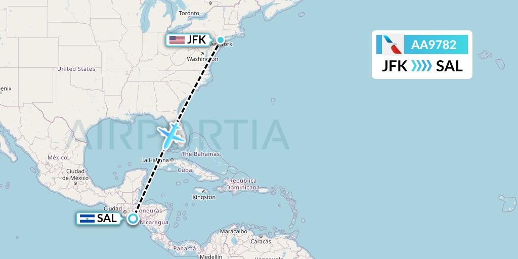 AA9782 American Airlines Flight Map: New York to San Salvador
