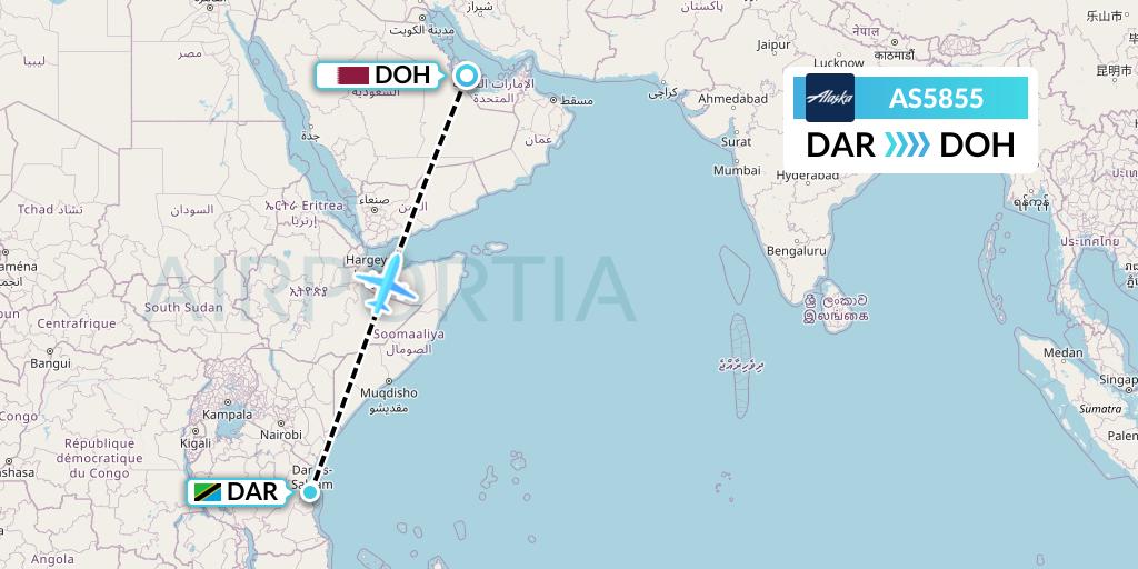 AS5855 Alaska Airlines Flight Map: Dar-es-Salaam to Doha