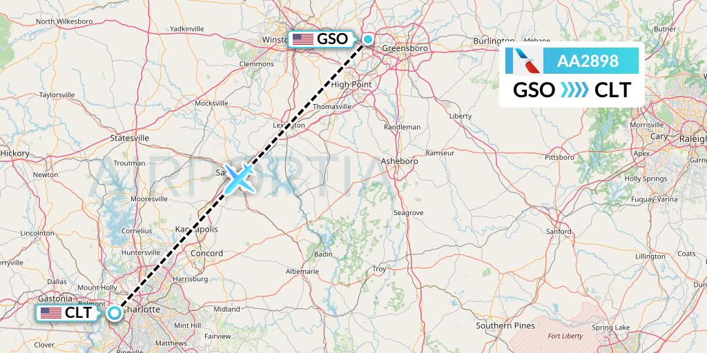 AA2898 American Airlines Flight Map: Greensboro to Charlotte