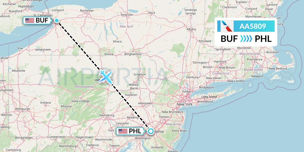 AA5809 American Airlines Flight Map: Buffalo to Philadelphia