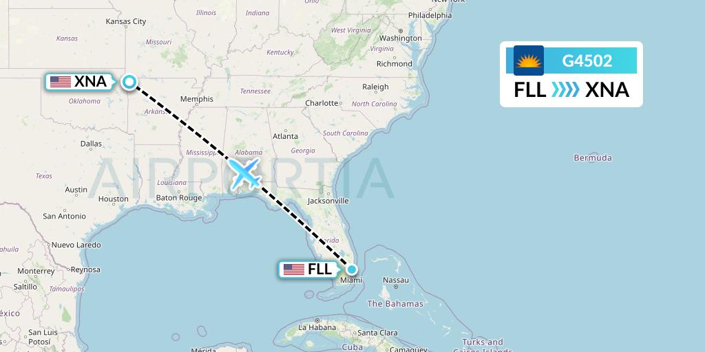 G4502 Allegiant Air Flight Map: Fort Lauderdale to Bentonville