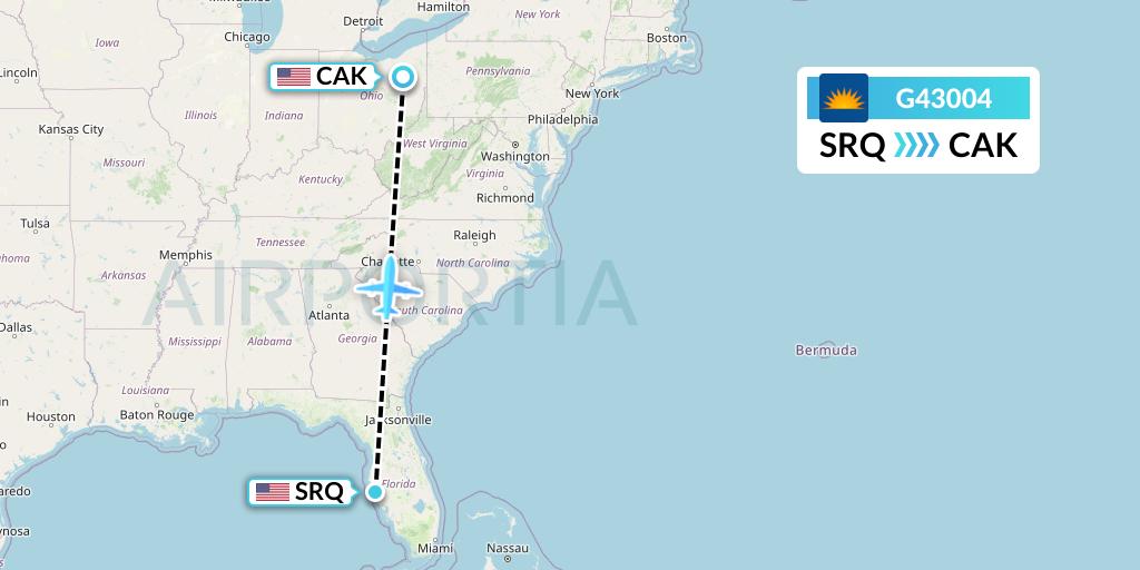 G43004 Allegiant Air Flight Map: Sarasota to Akron