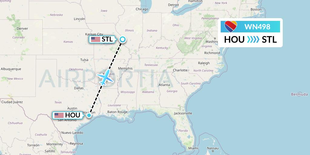 WN498 Southwest Airlines Flight Map: Houston to St. Louis