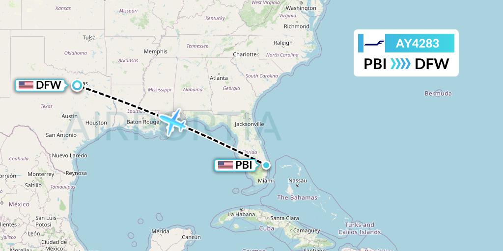 AY4283 Finnair Flight Map: West Palm Beach to Dallas