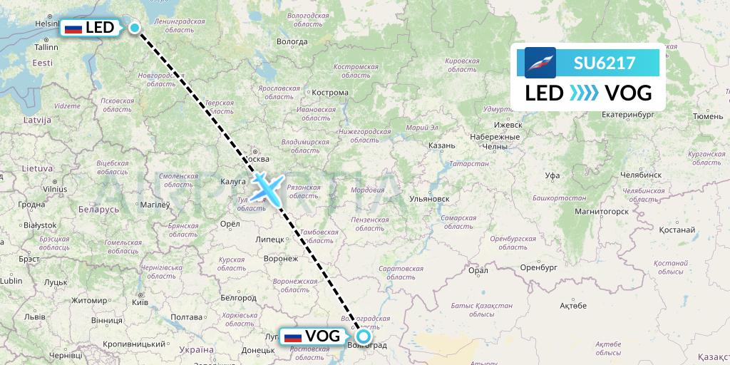 SU6217 Aeroflot Flight Map: St. Petersburg to Volgograd