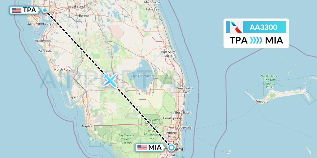 AA3300 American Airlines Flight Map: Tampa to Miami