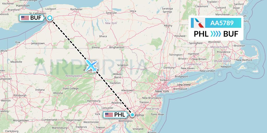 AA5789 American Airlines Flight Map: Philadelphia to Buffalo
