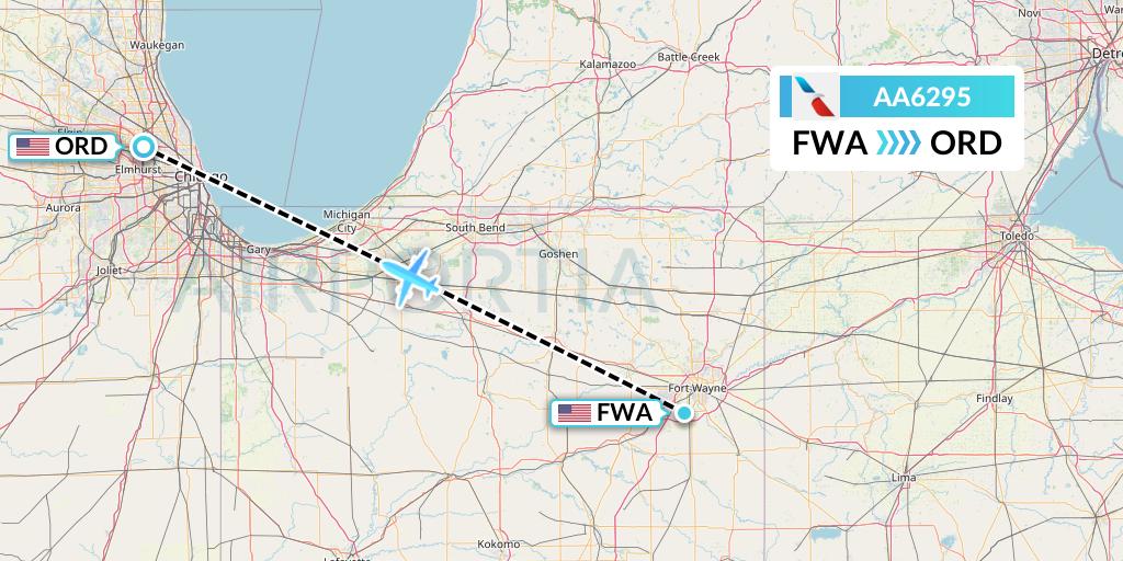 AA6295 American Airlines Flight Map: Fort Wayne to Chicago