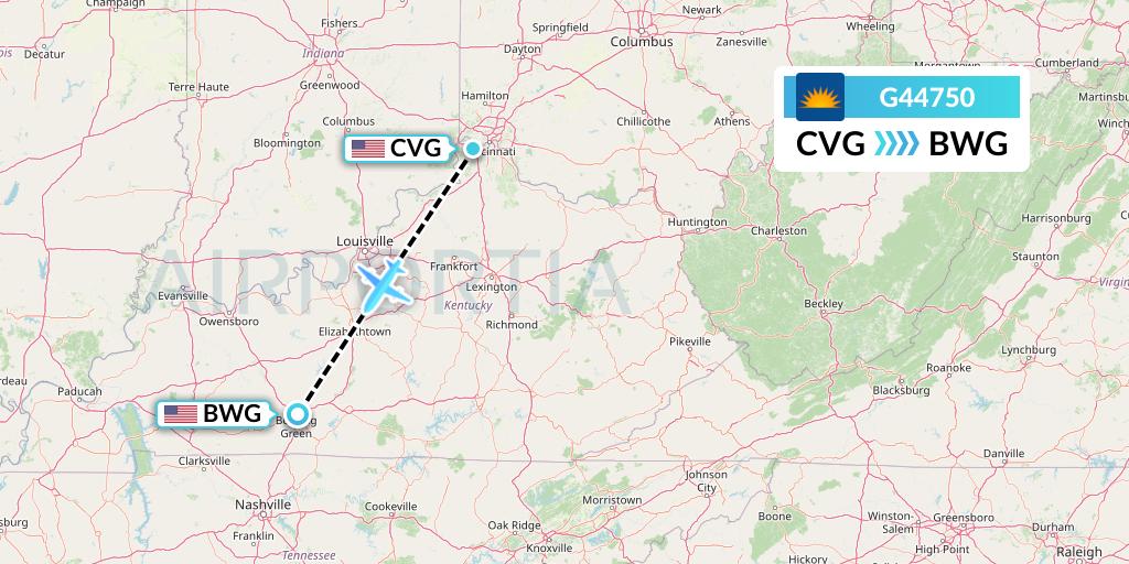 G44750 Allegiant Air Flight Map: Cincinnati to Bowling Green