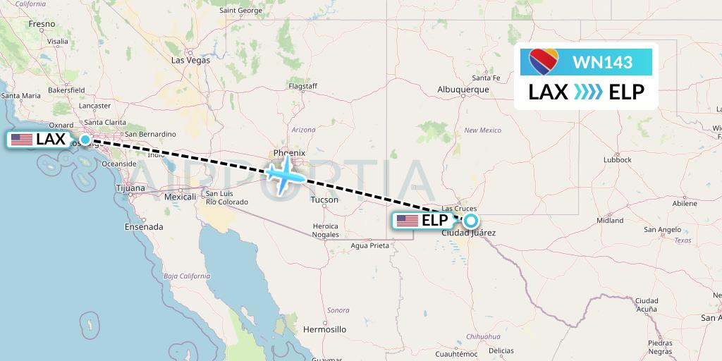 WN143 Southwest Airlines Flight Map: Los Angeles to El Paso