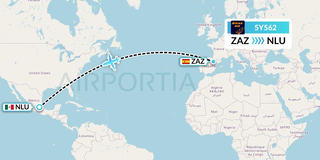 5Y562 Atlas Air Flight Map: Zaragoza to Reyes Acozac