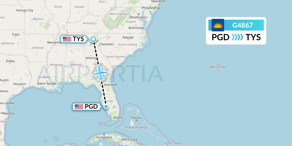 G4867 Allegiant Air Flight Map: Punta Gorda to Knoxville