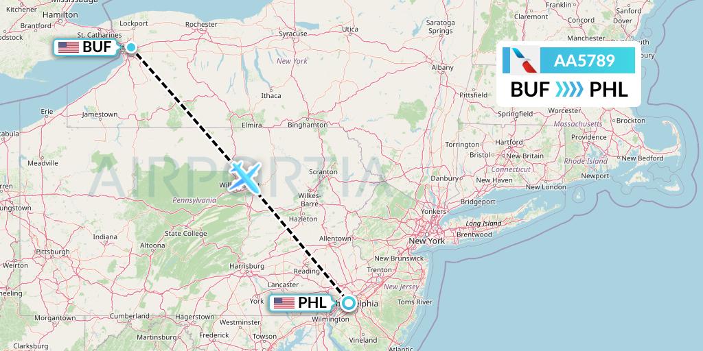 AA5789 American Airlines Flight Map: Buffalo to Philadelphia