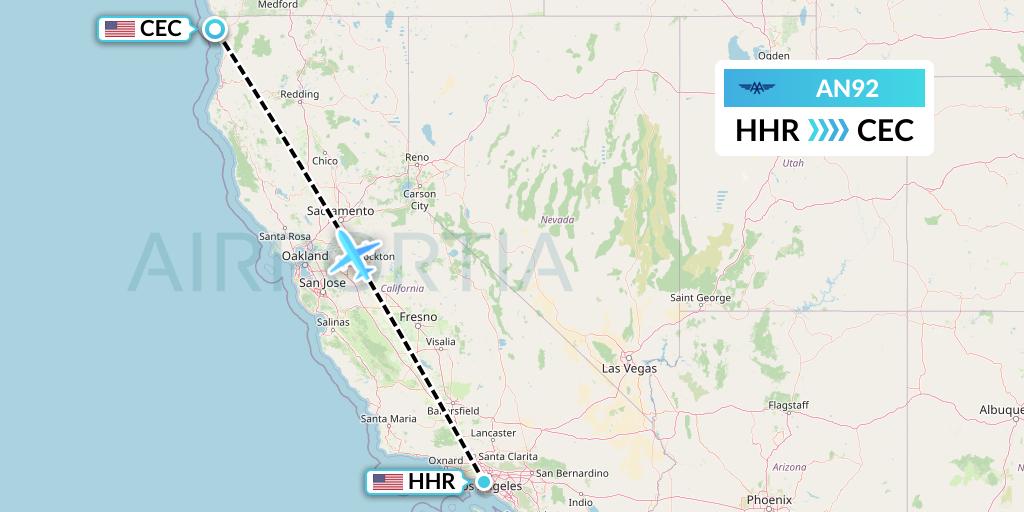 AN92 Advanced Air Flight Map: Hawthorne to Crescent City