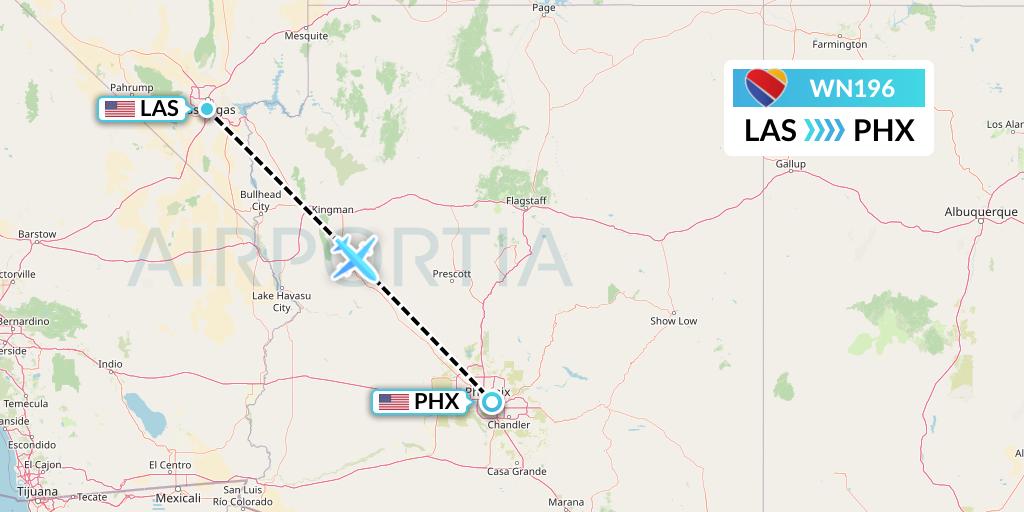 WN196 Southwest Airlines Flight Map: Las Vegas to Phoenix