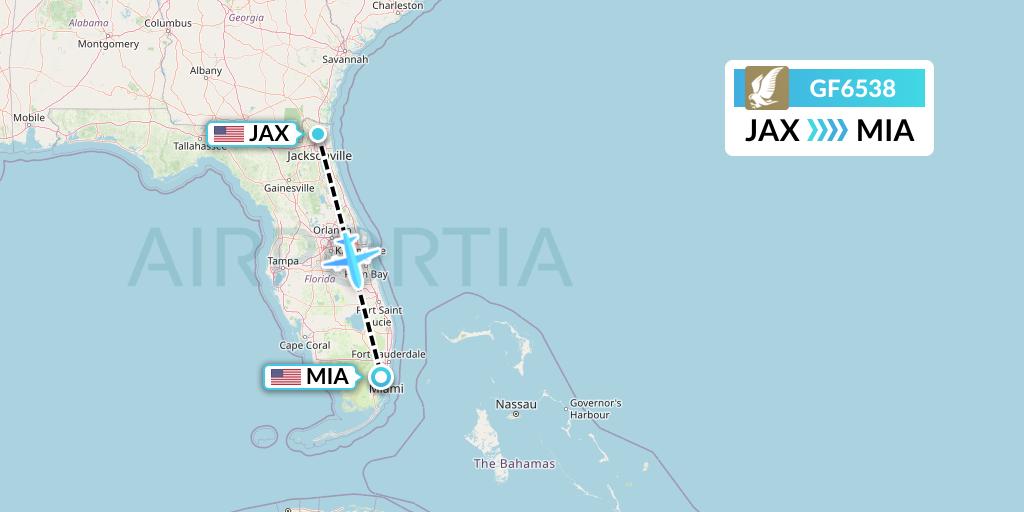 GF6538 Gulf Air Flight Map: Jacksonville to Miami