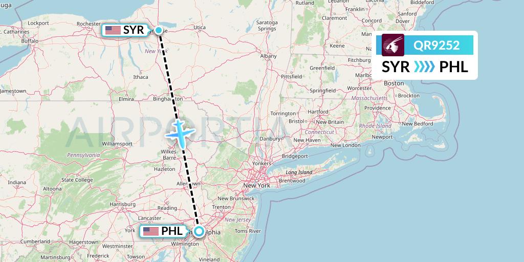 QR9252 Qatar Airways Flight Map: Syracuse to Philadelphia