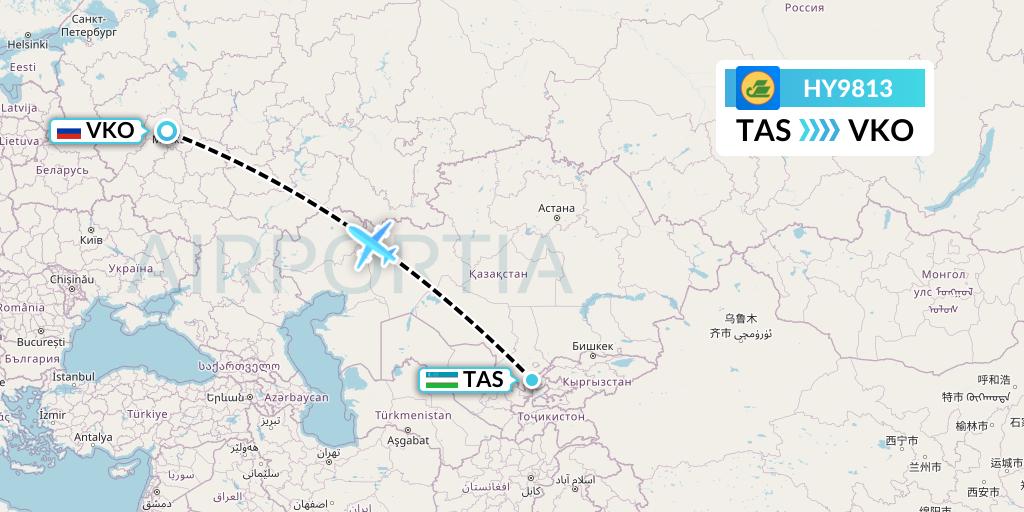 HY9813 Uzbekistan Airways Flight Map: Tashkent to Moscow
