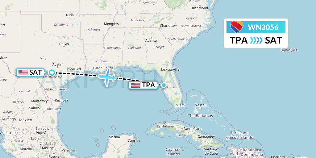 WN3056 Southwest Airlines Flight Map: Tampa to San Antonio
