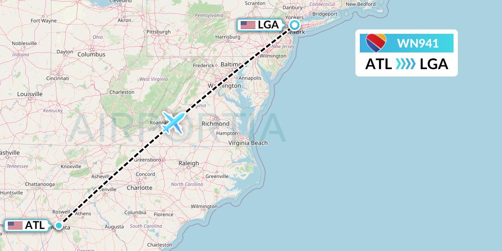 WN941 Southwest Airlines Flight Map: Atlanta to New York