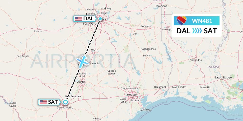 WN481 Southwest Airlines Flight Map: Dallas to San Antonio