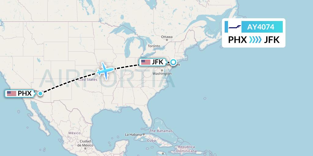 AY4074 Finnair Flight Map: Phoenix to New York