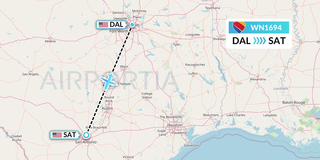 WN1694 Southwest Airlines Flight Map: Dallas to San Antonio
