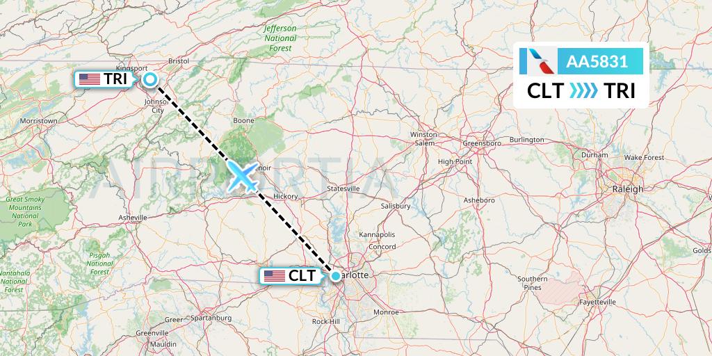 AA5831 American Airlines Flight Map: Charlotte to Blountville