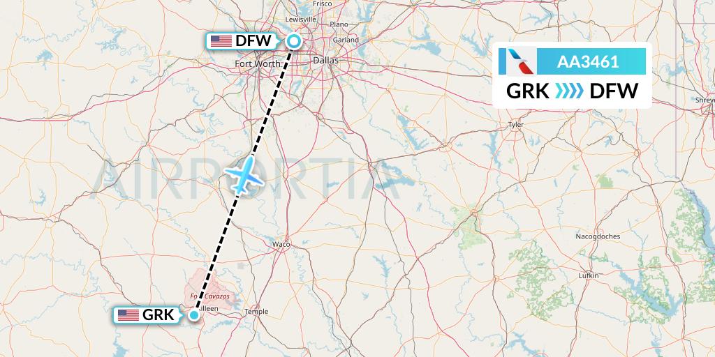 AA3461 American Airlines Flight Map: Killeen to Dallas