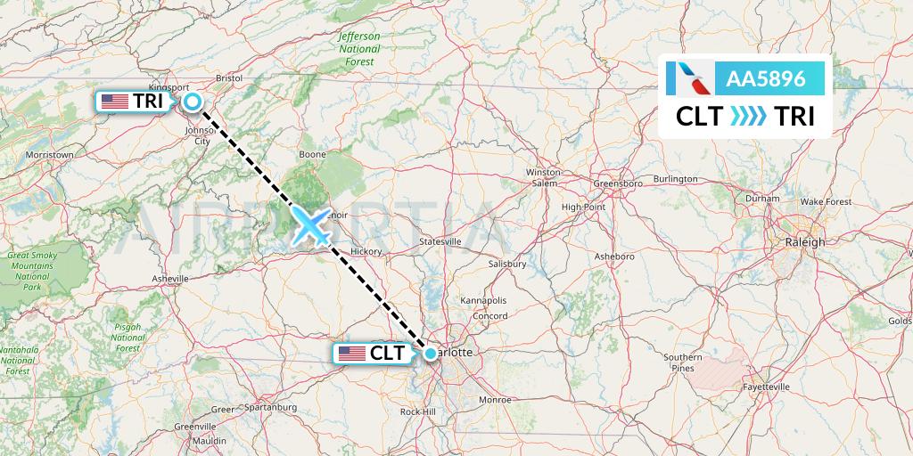 AA5896 American Airlines Flight Map: Charlotte to Blountville