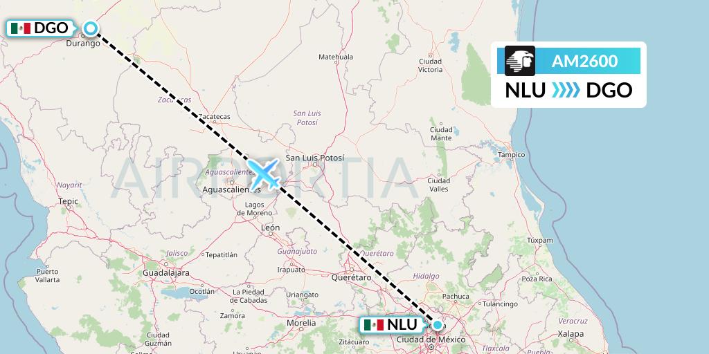 AM2600 Aeromexico Flight Map: Reyes Acozac to Durango