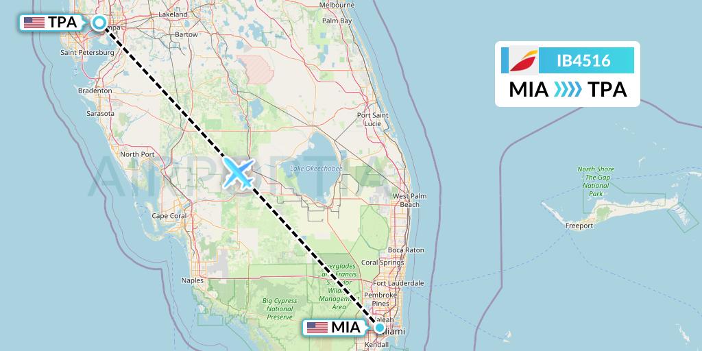 IB4516 Iberia Flight Map: Miami to Tampa