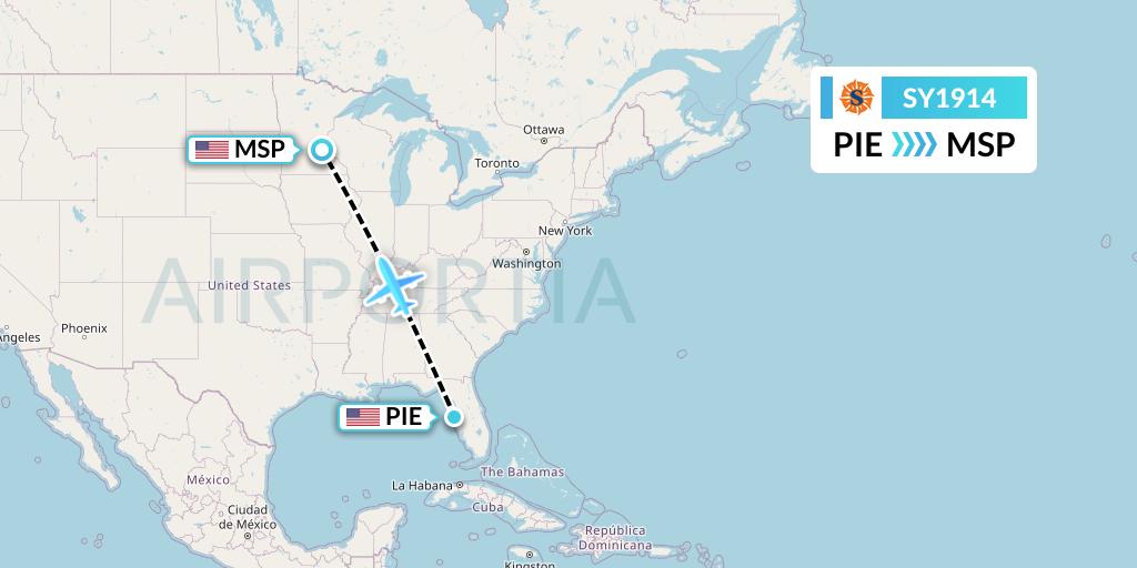 SY1914 Sun Country Airlines Flight Map: St. Petersburg to Minneapolis