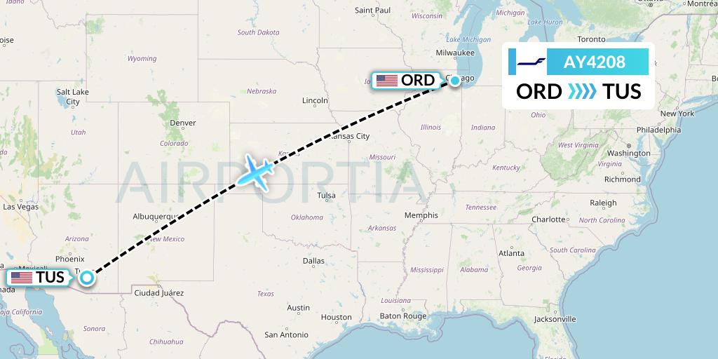 AY4208 Finnair Flight Map: Chicago to Tucson