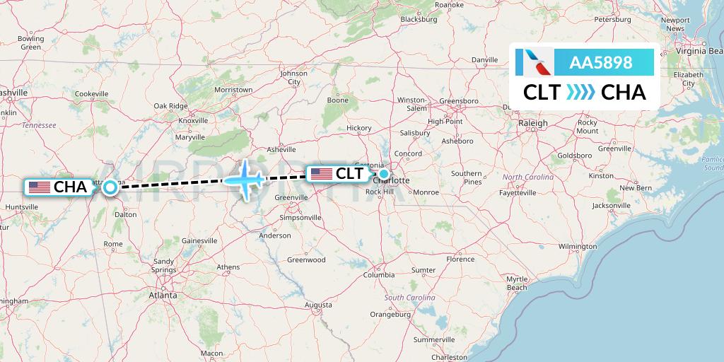 AA5898 American Airlines Flight Map: Charlotte to Chattanooga