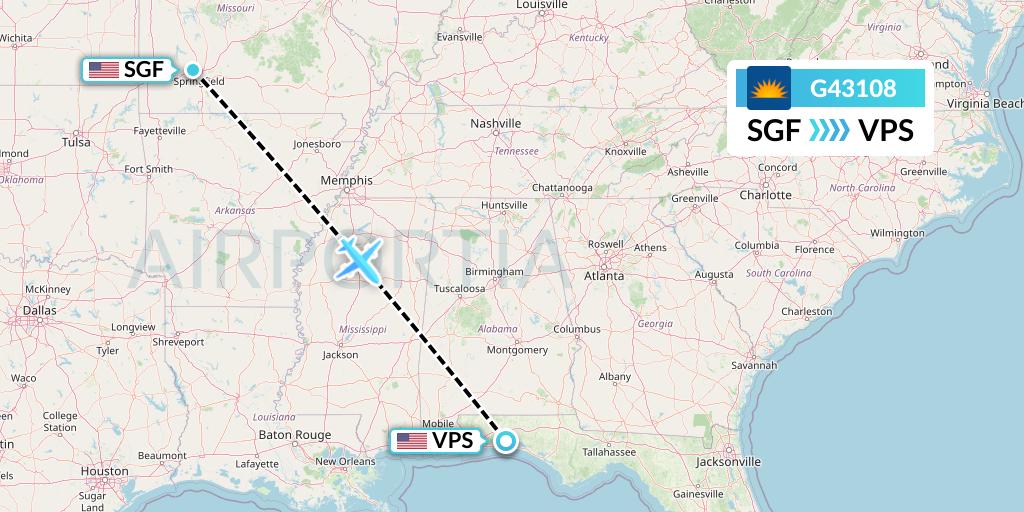 G43108 Allegiant Air Flight Map: Springfield to Valparaiso