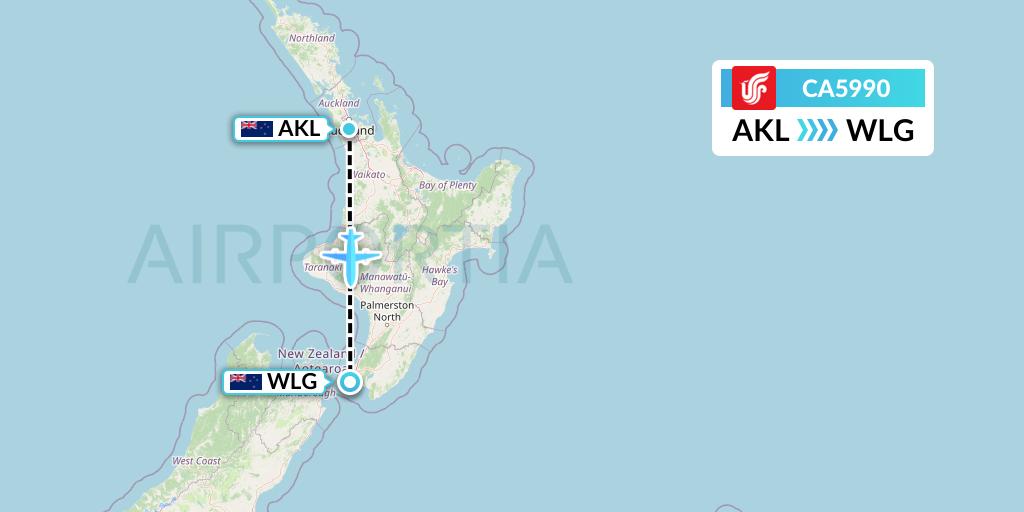 CA5990 Air China Flight Map: Auckland to Wellington