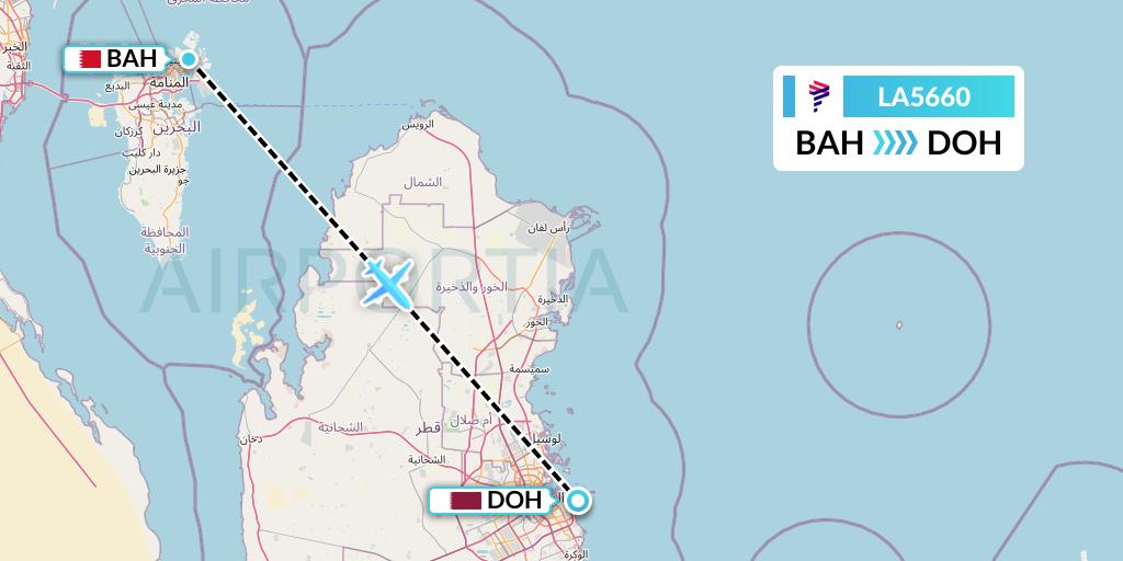 LA5660 LAN Airlines Flight Map: Bahrain to Doha