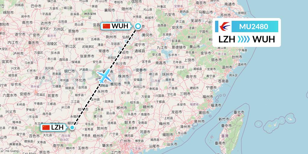 MU2480 China Eastern Airlines Flight Map: Liuzhou to Wuhan