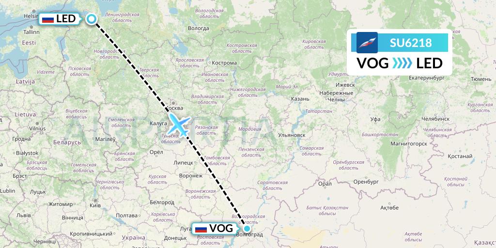 SU6218 Aeroflot Flight Map: Volgograd to St. Petersburg